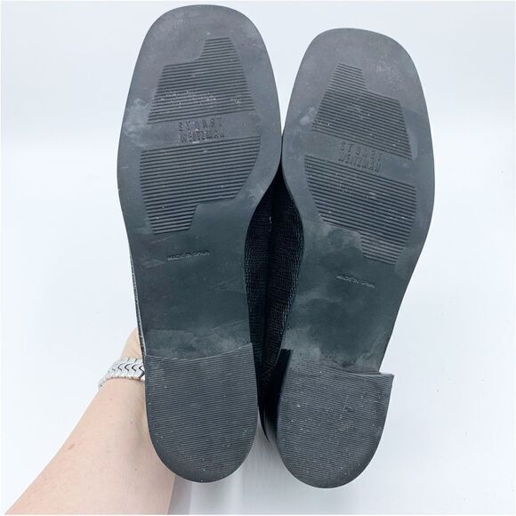 Stuart Weitzman Black Lizard Print Beaded Tassel Chunky Heeled Loafer Sz 8 - Picture 6 of 12